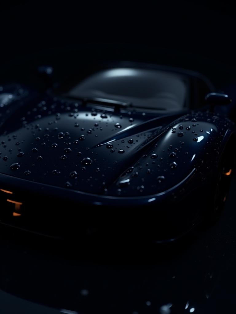 Auto lucente con gocce d'acqua in slow motion.