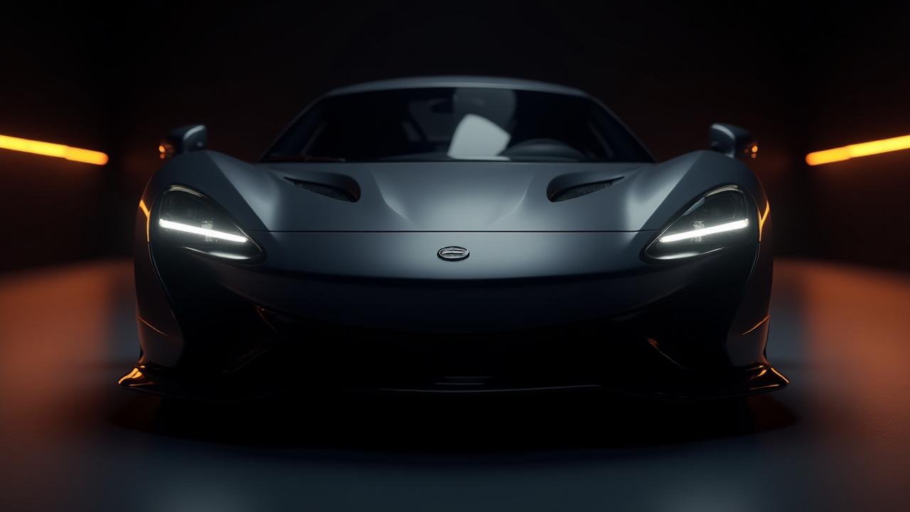 Auto sportiva grigio scuro lucida dopo il detailing, con riflessi di luce intensa